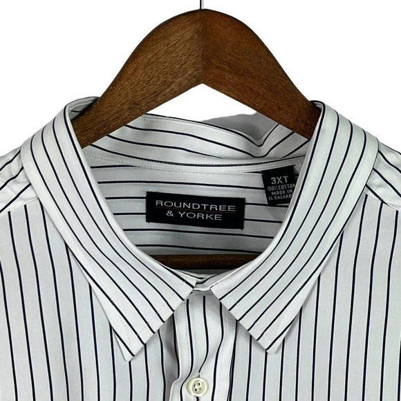 NWT Mens Roundtree & Yorke Tall Man Silky Finish Striped Dress Shirt Size 3XT - Picture 3 of 10